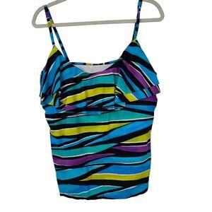 Jamaica Bay Purple Green Blue Black Design Tankini Size 20W